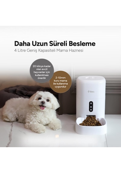 Ttec Foodi Uzaktan Kontrol Edilebilen Otomatik Wi-fi Akıllı Kedi Köpek Besleyici 4 L