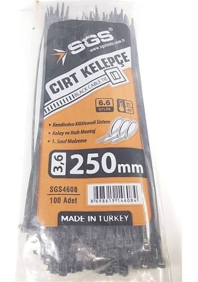 Sgs Cırt Kelepçe 3,6 X 250 Mm Siyah