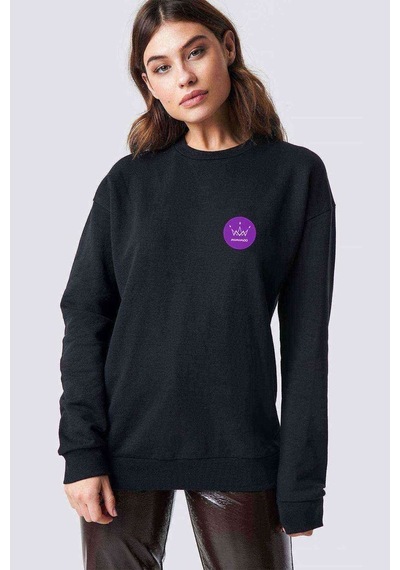 Mamamoo Logo Crown Baskılı Siyah Kadın Sweatshirt
