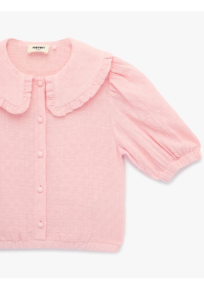 Koton Düğmeli Crop Bebe Yaka Pembe Kız Çocuk Bluz 6skg60066aw
