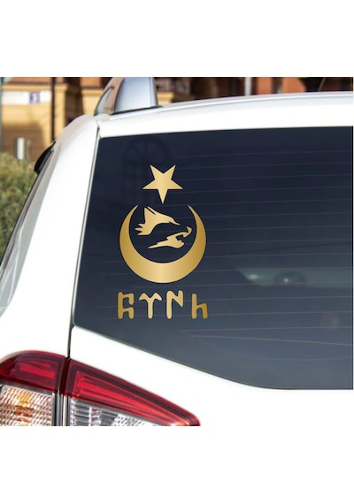 Kurt Ay Yıldız Ve Türk Yazı Sticker - Araba Oto Motosiklet Karavan Sticker - 00672 20x12 Cm