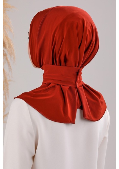 Melodi Scarf Kadın Tesettür Pratik Çıtçıtlı Sandy Deniz Havuz Uyumlu Fular Hazır Bone Kiremit Kiremit