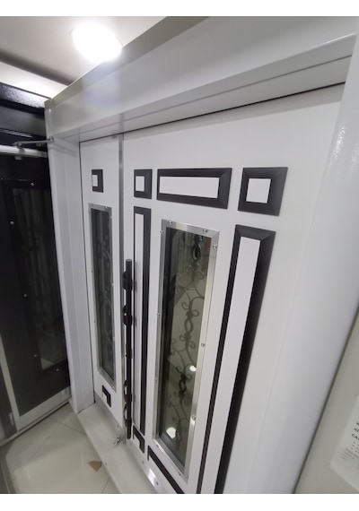 Çelik Kapı Modelleri Beyaz Kabartma Model Bina Kapısı Sağ