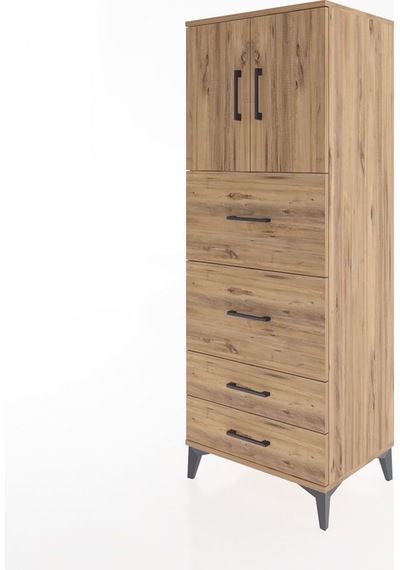 Hyperion Dolap 2 Raflı 4 Çekmeceli 2 Kapaklı 60x44x163 Çam-çam Çam