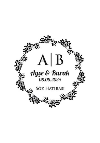 Küçük Meyveli Çelenk Mühür Kına Nişan Düğün 3x3 Cm Özel Etiket / 50 Adet Sticker Beyaz