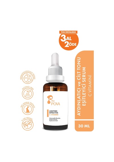 The Pova Aydınlatıcı ve Cilt Tonu Eşitleyici C Vitamini Serum 30 ML