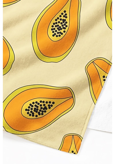 Papaya Meyve Temalı Tropikal Plaj Havlusu - Yaz Stili Krem Turuncu Hızlı Kuruyan Mikrofiber Havlu Çok Renkli