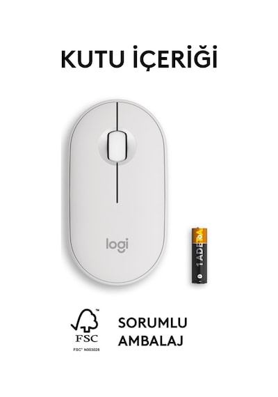 Logitech M350s Pebble 2 Bluetooth Kablosuz Sessiz Kompakt Mouse - Beyaz M350S