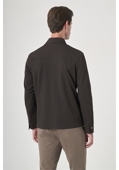 İmza Kahverengi Berberi Yaka Çizgili Desen Gofreli Slim Fit Casual Mont 1007260153