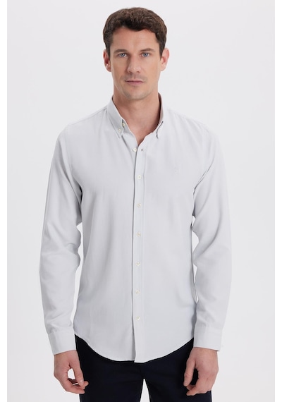 Tudors Erkek Slim Fit Dar Kesim Düz Oxford Armalı Yaka Düğmeli Gri Spor Gömlek-42012 Gri