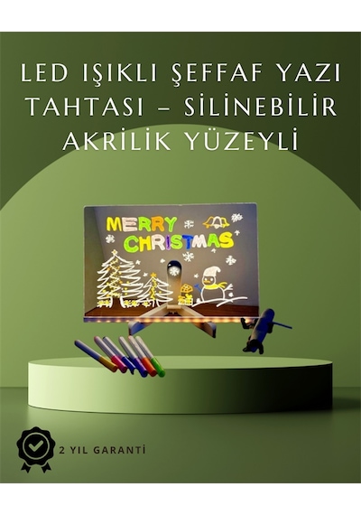 Şık Ve Modern Led Pano Neon Işıklı Silinebilir Akrilik Yazı Tahtası, 7 Renkli Kalem Dahil