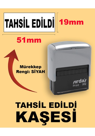 Tahsil Edildi Kaşesi, 912 19mm 51mm Siyah Keçeli Otomatik Kaşe