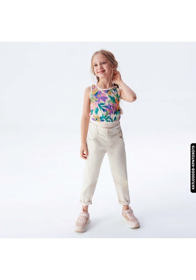 XO Kids Kız Beli Büzgülü Pantolon 4-8 Yaş 54713 Kpnt09079 Krem 001