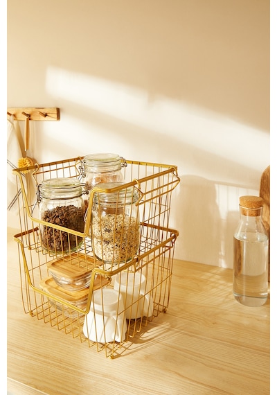 Ocean Home Textile 2'li Altın Renk Metal Sepet Set 33 x 27 x 20 cm