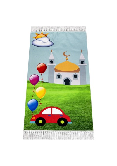 Dijital Baskılı Çocuk Seccadesi - Arabalı Camili - 44 X 78 cm