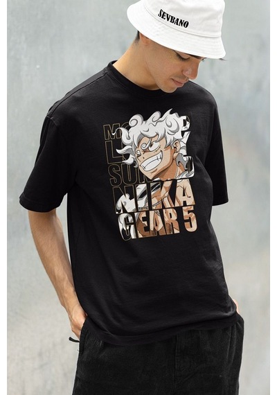 Nika Gear 5 Anime Karakter Baskılı Unisex Oversize Tişört Siyah