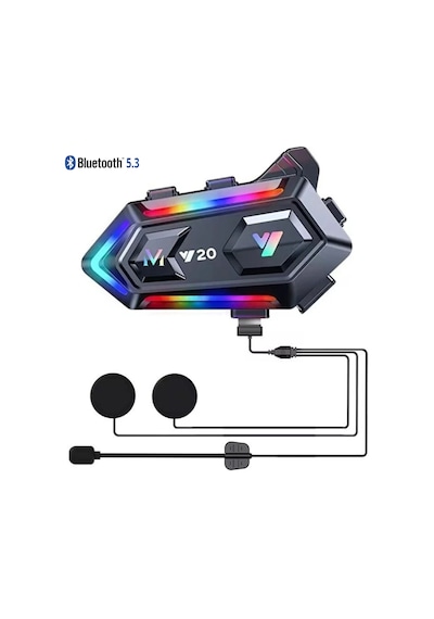 Gp Katjmer Y20 Bluetooth 5.3 Rgb Işıklı Ipx6 Motosiklet Kask Kulaklığı Intercom