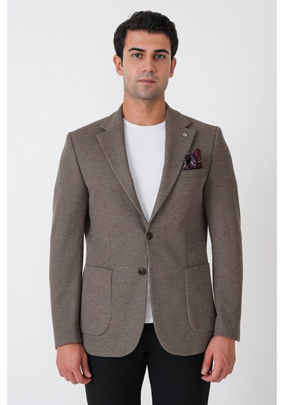 Slim Fit Torba Cepli Esnek Yünlü Vizon Ceket C 745
