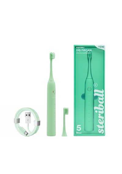 Steriball Elektrikli Diş Fırçası Yeşil - 5 Farklı Mod Değiştirilebilir Fırça Başlığı Type-c Şarj Şarjlı