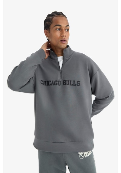 DeFactoFit NBA Chicago Bulls Oversize Geniş Kalıp Fermuarlı Dik Yaka Skuba Dalgıç Kumaş Sweatshirt D8616AX25SPGR311