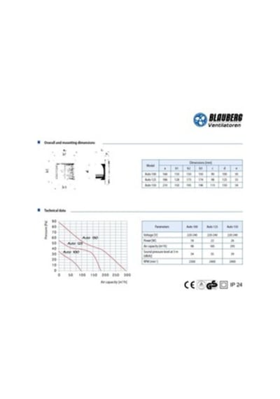 Blauberg Auto 125 Otomatik Panjurlu Plastik Banyo Fanı 185 M3H