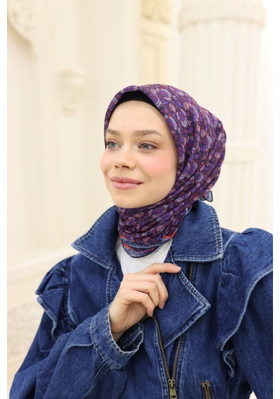 Silk Home Soft Eşarp 73077-05 Koyu Lacivert, Çelik Mavi, Parlak Turuncu, Saks
