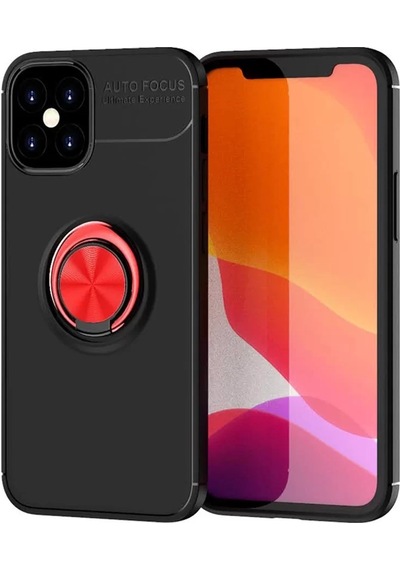 Newface  Apple  Uyumlu iPhone 12 Mini Kılıf Range Yüzüklü Silikon - Siyah-kırmızı
