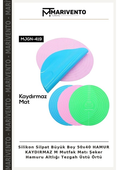 Silikon Silpat Büyük Boy 50x40 Hamur Kaydırmaz M Mutfak Matı Şeker Hamuru Altlığı Tezgah Üstü Örtü Çok Renkli