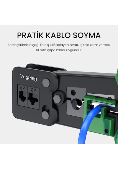 Veggieg 6p/8p Cat8 Cat7 Cat6 Rj45 Ethernet Jack Pensesi Rj11 Rj12 Telefon Kablosu Jak Kesme Soyma Sıkma Aleti 80468982