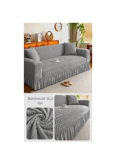 Bürümcük 3 Kişilik Koltuk Örtüsü. Etekli Koltuk Kılıfı. Çekyat Kanepe Örtüsü. 1 Adet Gri - 876024568 Gri