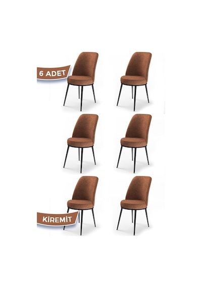 Canisa Concept Dexa Serisi, Üst Kalite Yemek Odası Sandalyesi, Metal Siyah Iskeletli, 6 Adet Kiremit Sandalye Kiremit Sandalye