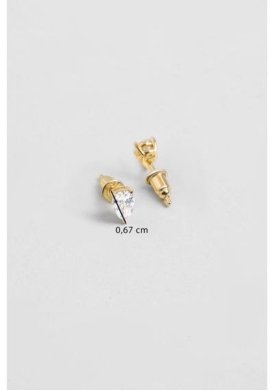 Damla Kesim 6 Mm 18 Ayar Sarı Altın Kaplama Tektaş Gümüş Küpe Sarı