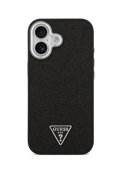 Apple Uyumlu iPhone 17 Kılıf Guess Lisanslı M-safeli Metal Kamera Çerçeveli Üçgen Logolu Glitter Siyah Siyah