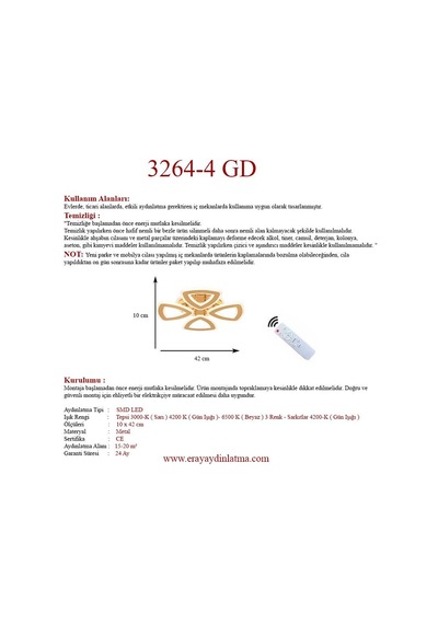 Eray Aydınlatma 3264-4 Gold Kumandalı Led Avize Gold