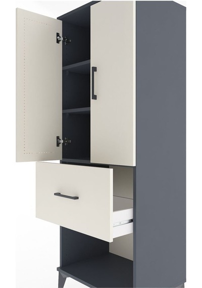 Hyperion Dolap 3 Raflı Tek Çekmeceli 2 Kapaklı 60x44x163 Antrasit-aytaşı Antrasit