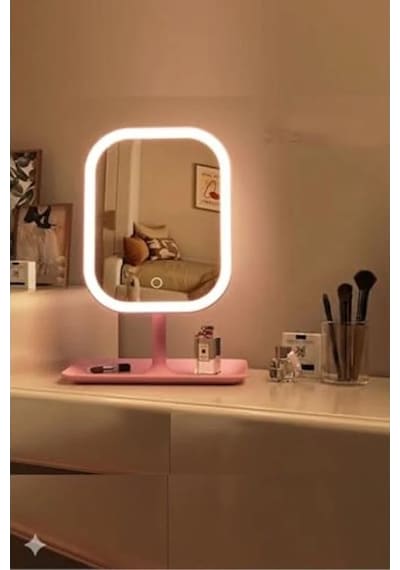 Led Işıklı Makyaj Aynası, Usb İle Şarj Edilebilir, Taşınabilir Açık Bej