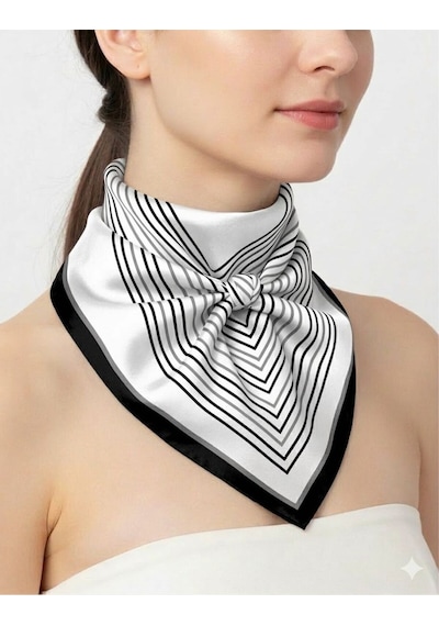 Tarzını Seç Siyah V Çizgi Fular / Bandana / Aksesuar 48x48 Cm