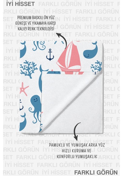 Deniz Temalı Marine Çocuk Plaj Havlusu-sevimli Hayvan Figürlü Pastel Hızlı Kuruyan Mikrofiber Havlu Sakin Kıyısı