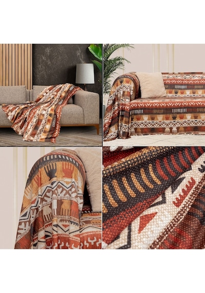 Latuda Concept Softmicro Etnik Desenli Boho Koltuk Örtüsü, Tv Battaniyesi 180 x 300 CM