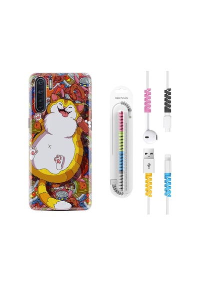 Oppo A91 Kılıf Kablo Koruyuculu Tombul Kedi 1739