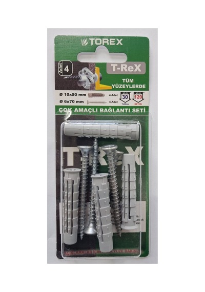 Vida Dübel Seti 6x70 Vida 4 Adet, 10x50 Dübel 4 Adet T-rex Yeni Nesil Dübel - 764905446 Diğer