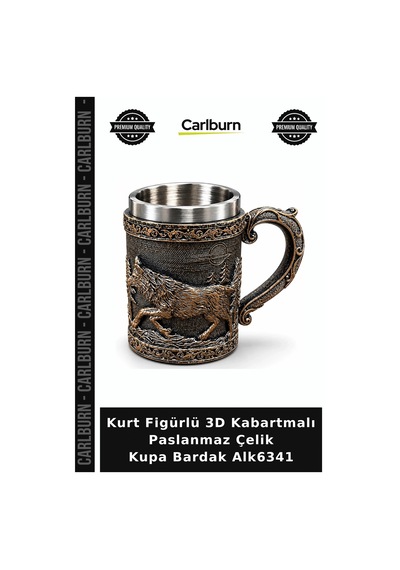 Özel Üretim Hediyelik Tasarım Metal Kurt Figürlü 3 D Kabartmalı Paslanmaz Çelik Kupa Bardak Alk6341 Çok Renkli