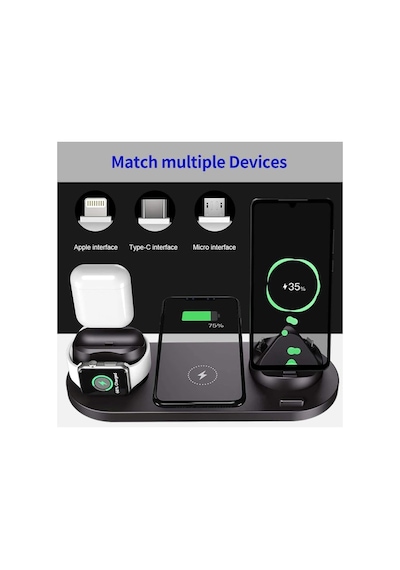 Bw06 5in1 Kablosuz Wireless Hızlı Şarj Standı İwatch Airpods İphone Samsung Uyumlu Kablosuz Şarj Standı -siyah Çok Renkli