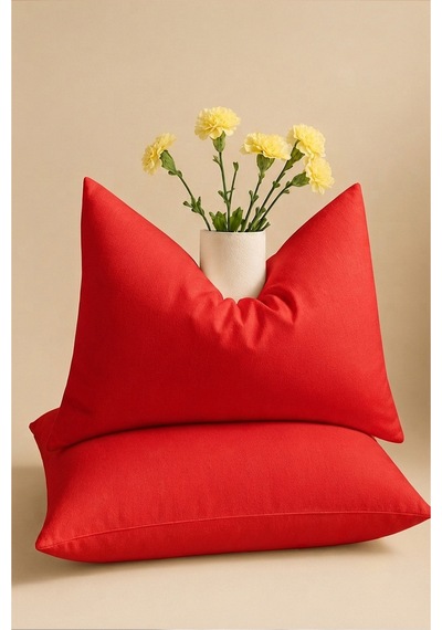 Kırmızı Renkli Pamuklu Ranforce Kumaş Kapaklı Yastık Kılıfı 2 Adet 50x70 Cm