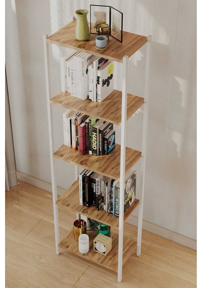 Bes Rafli Çok Amaçli Kitaplik Beyaz Profil Çam Sunta 60x150x26 Cm Mtl035 Beyaz-çam