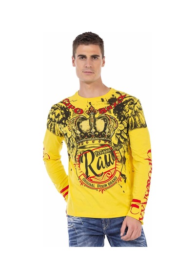 Cl451 Taşlı Baskılı Men Sweatshirt Sarı