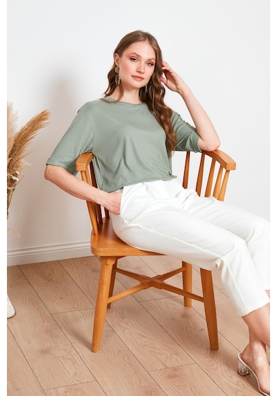 Lela Oversize Bisiklet Yaka Yırtmaç Detaylı Bayan Bluz 5869000 Çağla