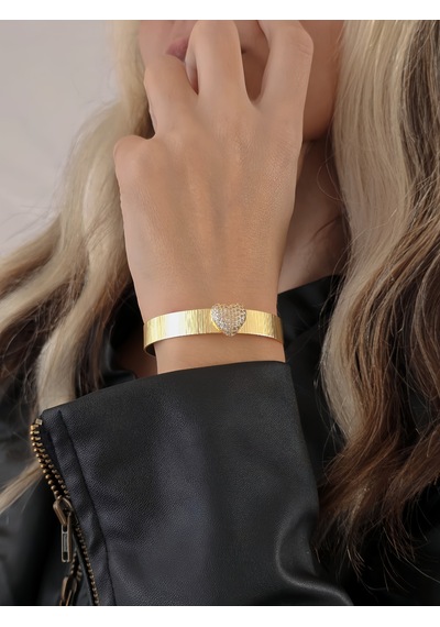 Eva Takı Store Taşlı Kalp Hasır Model Choker Stil Narin Kelepçe Bileklik Altın