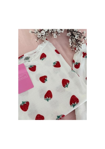 Mh Moony Homewears Çilek Mom Yazlık Yumuşacık Şortlu Pijama Takımı Kırmızı Tonlar