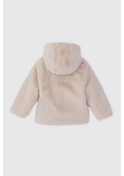 Panço Kız Bebek Ekru Peluş Mont Krem